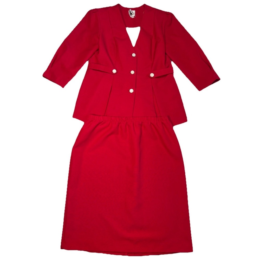 Vintage Bentley‎ Women's Red 2-Piece Skirt Suit Jacket & Skirt Set USA Size 14
